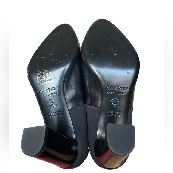 Via Spiga Bayne Black Leather Booties Block Heel Pointed Toe Womens 7.5M Office - Picture 6 of 6